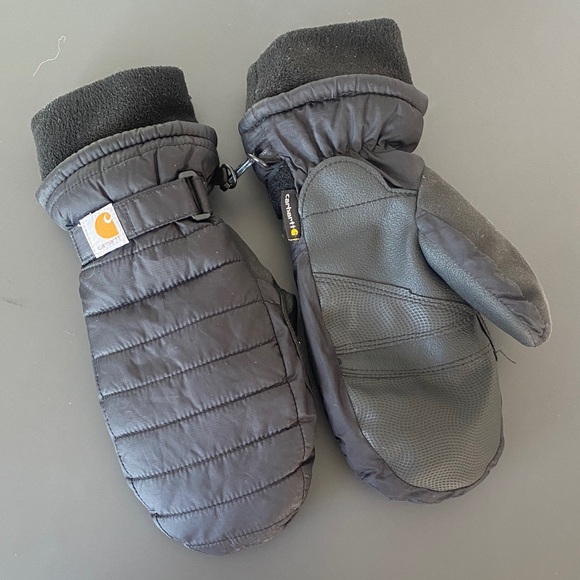 Carhartt Black Quilted & Fleece lined Mittens Adjustable Wrist Outdoor Sz M - Picture 1 of 8